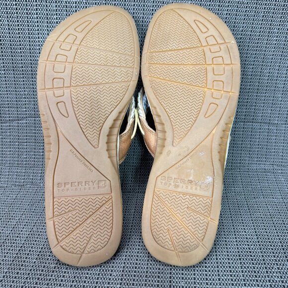 Sperry top Sider Women's Size 10M Beige & White Parrotfish Braided Flip-Flops - Picture 7 of 10